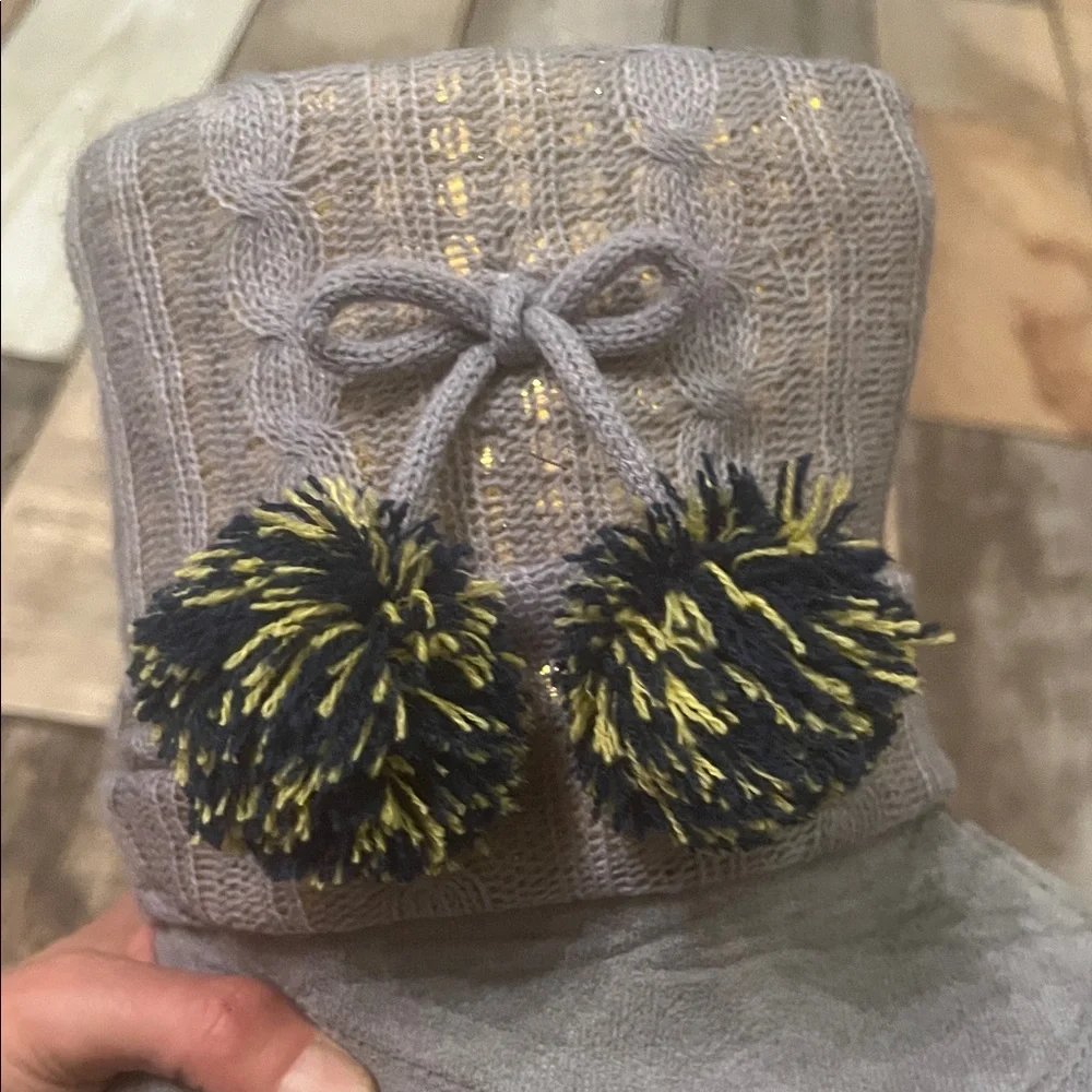 Gray University of Michigan Booties with Pom Poms and gold sequins detail NWOT - Picture 6 of 12